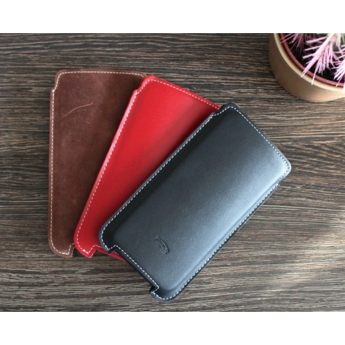 LURESKO NORTHERN XXXL leather slip case for phone (vintage brown white thread)