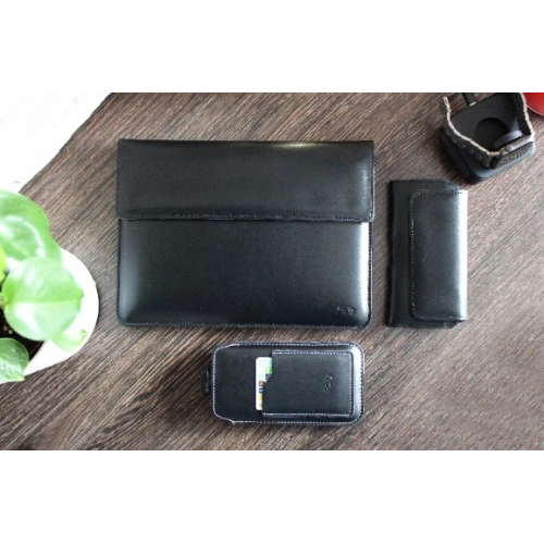 Leather case LURESKO CLAYER XL2 GKL for tablet 249 x 181 x 9mm (black smooth black thread)