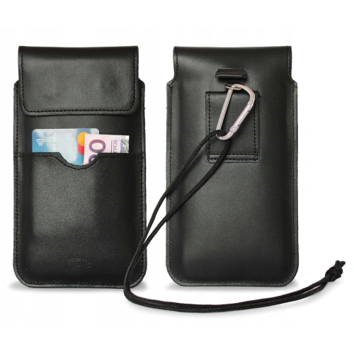 Leather case LURESKO VISSA 4XL for neck 170x80x9mm (black smooth black thread)
