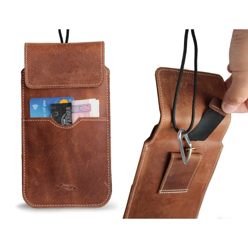 Leather case LURESKO VISSA 4XL for neck 170x80x9mm (brown vintage white thread)