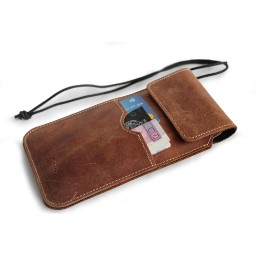Leather case LURESKO VISSA 4XL for neck 170x80x9mm (brown vintage white thread)