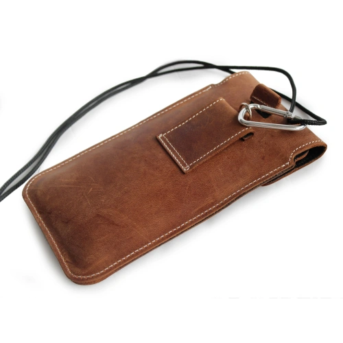 Leather case LURESKO VISSA 4XL for neck 170x80x9mm (brown vintage white thread)
