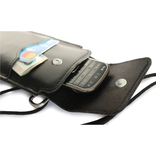 Leather case LURESKO Vissa S for neck S 144x71x9mm - BLACK