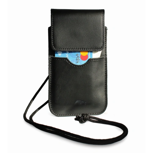 Leather case LURESKO Vissa S for neck S 144x71x9mm - BLACK