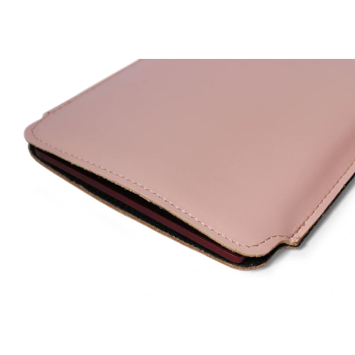 Leather case LURESKO MASTER S for eBook 162x113x9mm (smooth pink with pink thread)