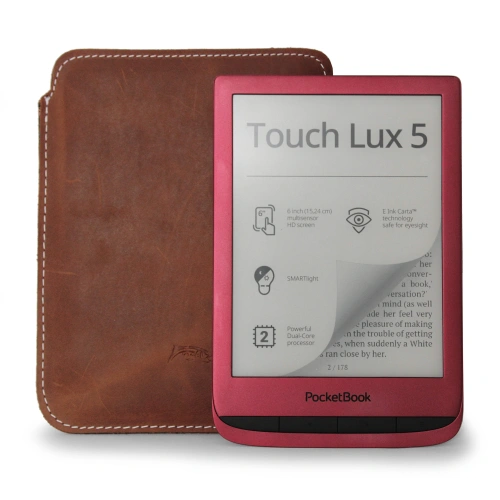 Leather case LURESKO MASTER S for ebook 162x113x9mm (vintage brown white thread)