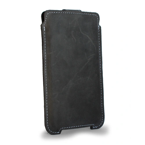 Leather case LURESKO SOFIJA XXXL universal with strap (gray vintage white thread)