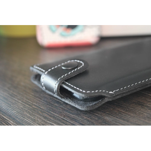 Leather case LURESKO SOFIJA XXXL universal with strap (gray vintage white thread)