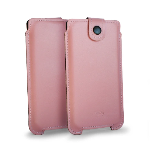 Leather case LURESKO SOFIJA XXXL universal with a strap (smooth pink white thread)