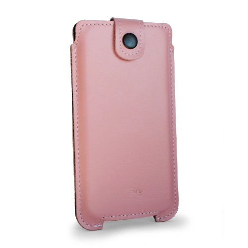 Leather case LURESKO SOFIJA XXXL universal with a strap (smooth pink white thread)