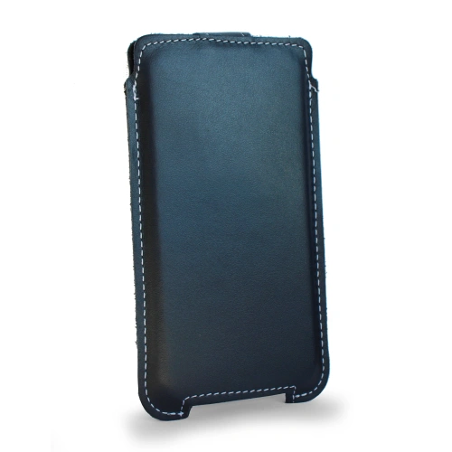 Leather case LURESKO SOFIJA XXXL universal with strap (navy blue smooth white thread)