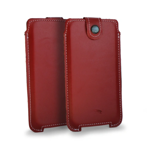 Leather case LURESKO SOFIJA XXXL universal with snap strap (smooth red white thread)
