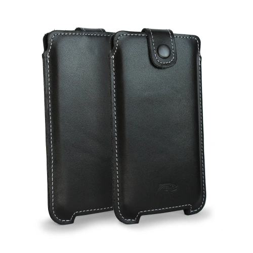 Leather case LURESKO SOFIJA XXXL universal with a strap (black smooth white thread)