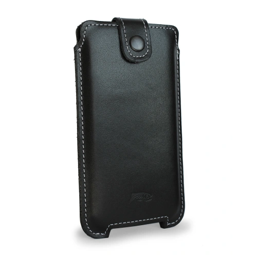 Leather case LURESKO SOFIJA XXXL universal with a strap (black smooth white thread)