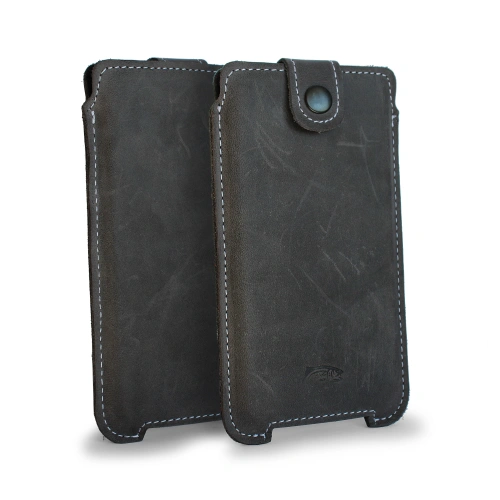 Leather case LURESKO SOFIJA XXL universal with strap (gray vintage white thread)