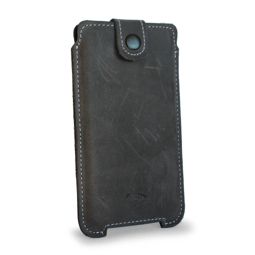 Leather case LURESKO SOFIJA XXL universal with strap (gray vintage white thread)