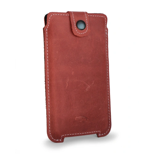 Leather case LURESKO SOFIJA XXL universal with strap (vintage red white thread)