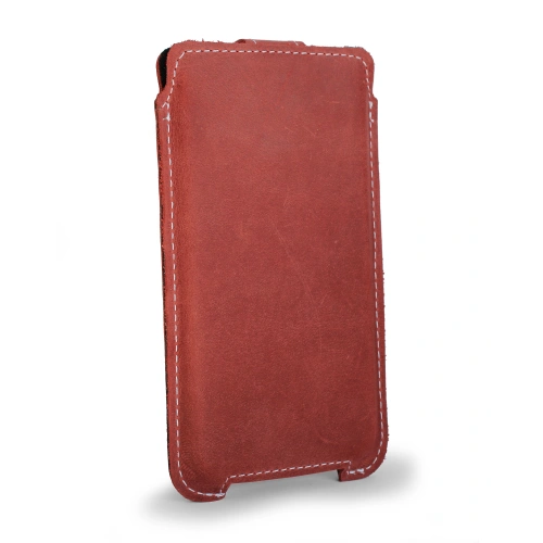 Leather case LURESKO SOFIJA XXL universal with strap (vintage red white thread)
