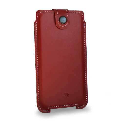 Leather case LURESKO SOFIJA XXL universal with strap (red smooth white thread)
