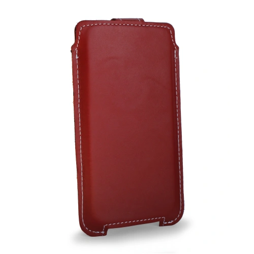 Leather case LURESKO SOFIJA XXL universal with strap (red smooth white thread)