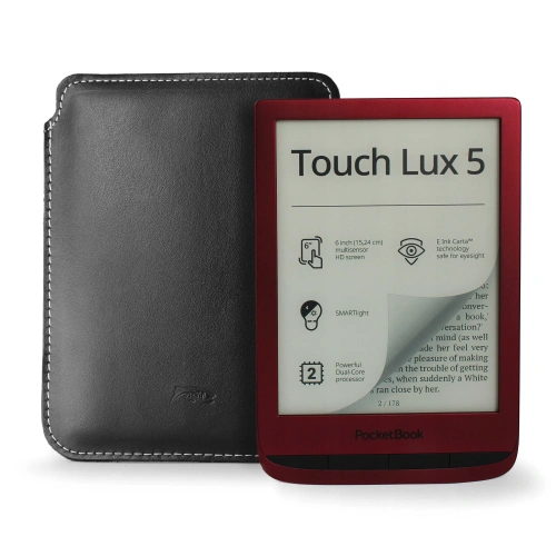 LURESKO MASTER L leather case for e-book 198x139x9mm (black smooth white thread) (INK)