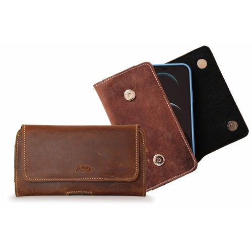 Leather holster LURESKO SUNNE XL for belt 165x82x12 (flat magnet) (brown vintage white thread)