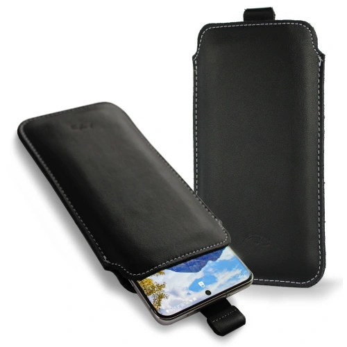 Leather slipcase LURESKO NEW LILLA XXXL slipcase for phone 6.5' - 6.9' (smooth black white thread)