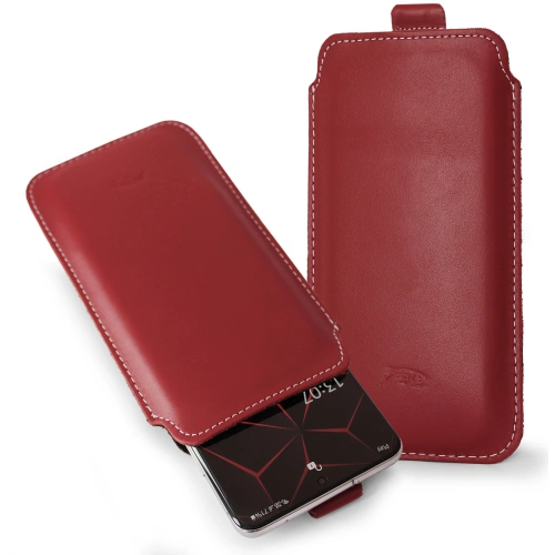 Leather slipcase LURESKO NEW LILLA XXXL slipcase for phone 6.5' - 6.9' (smooth red white thread)