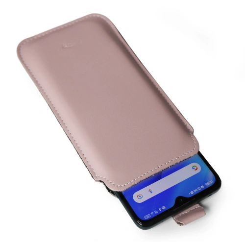 Leather slipcase LURESKO NEW LILLA XXXL slipcase for phone 6.5' - 6.9' (smooth pink white thread)