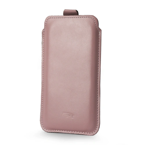 Leather slipcase LURESKO NEW LILLA XXXL slipcase for phone 6.5' - 6.9' (smooth pink white thread)