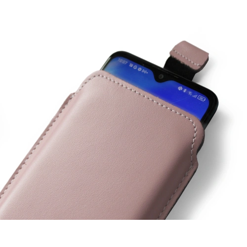 Leather slipcase LURESKO NEW LILLA XXXL slipcase for phone 6.5' - 6.9' (smooth pink white thread)