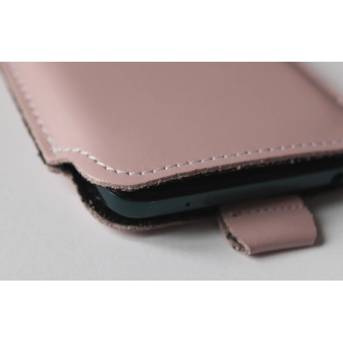 Leather slipcase LURESKO NEW LILLA XXXL slipcase for phone 6.5' - 6.9' (smooth pink white thread)
