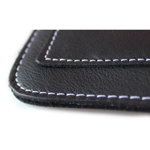 Leather universal case with a loop for a strap LURESKO NEW ASTER XXXL slipcase for phone 6.5' - 6.9' (black smooth white thread)