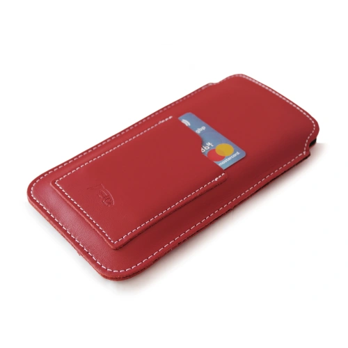 Leather universal case with a loop for a lanyard LURESKO NEW ASTER XXXL slipcase for phone 6.5' - 6.9' (red white thread)