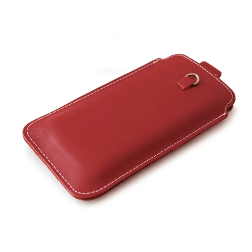 Leather universal case with a loop for a lanyard LURESKO NEW ASTER XXXL slipcase for phone 6.5' - 6.9' (red white thread)