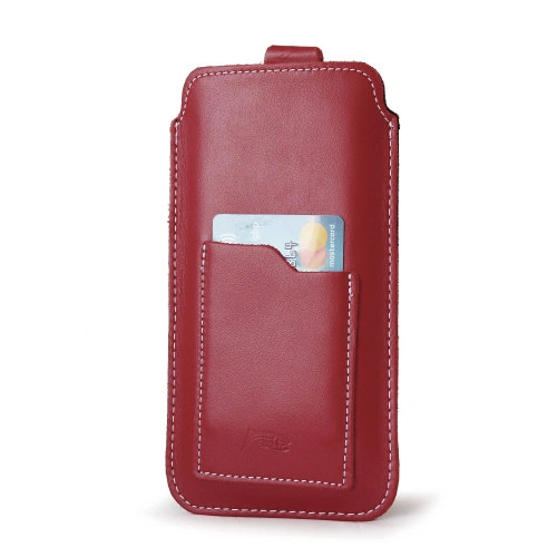 Leather universal case with a loop for a lanyard LURESKO NEW ASTER XXXL slipcase for phone 6.5' - 6.9' (red white thread)