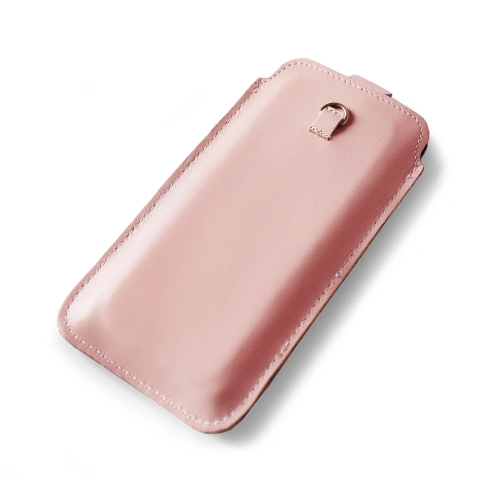 Leather universal case with a loop for a strap LURESKO NEW ASTER XXXL slip-in for phone 6.5' - 6.9' (pink white thread)