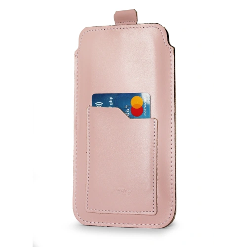 Leather universal case with a loop for a strap LURESKO NEW ASTER XXXL slip-in for phone 6.5' - 6.9' (pink white thread)