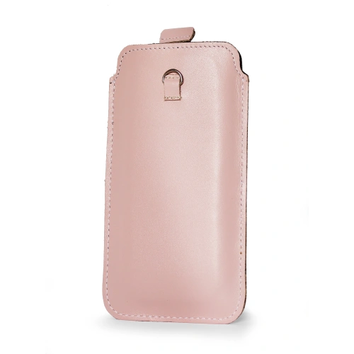 Leather universal case with a loop for a strap LURESKO NEW ASTER XXXL slip-in for phone 6.5' - 6.9' (pink white thread)