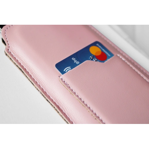 Leather universal case with a loop for a strap LURESKO NEW ASTER XXXL slip-in for phone 6.5' - 6.9' (pink white thread)