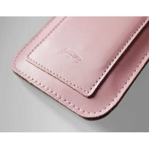 Leather universal case with a loop for a strap LURESKO NEW ASTER XXXL slip-in for phone 6.5' - 6.9' (pink white thread)