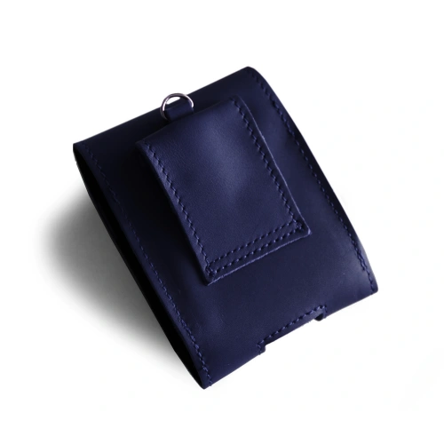 Leather neck case / for belt / for loop LURESKO HECTOR FLIP M for Flip models (navy blue smooth navy thread)