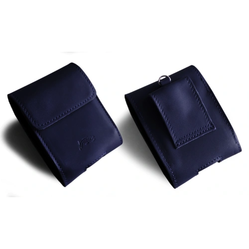 Leather neck case / for belt / for loop LURESKO HECTOR FLIP M for Flip models (navy blue smooth navy thread)