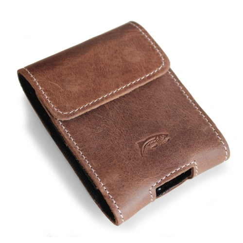 Leather neck case / belt case / loop LURESKO HECTOR FLIP M for Flip models (vintage brown white thread)