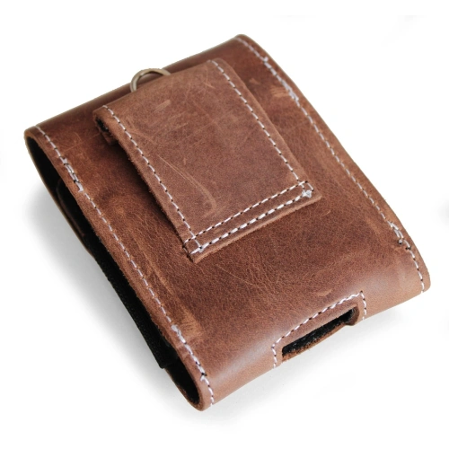 Leather neck case / belt case / loop LURESKO HECTOR FLIP M for Flip models (vintage brown white thread)