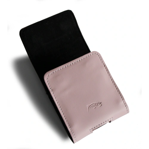 Leather neck case / belt case / loop LURESKO HECTOR FLIP M for Flip models (smooth pink white thread)