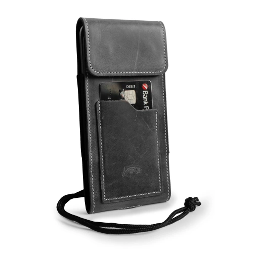 Leather neck / belt / loop vertical case LURESKO HECTOR XXL 167x78x10mm (gray vintage white thread)