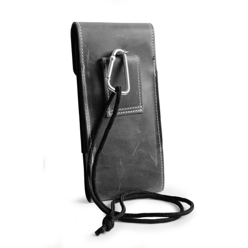 Leather neck / belt / loop vertical case LURESKO HECTOR XXL 167x78x10mm (gray vintage white thread)