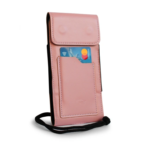 Leather neck case / belt case / loop vertical holster LURESKO HECTOR XXL 167x78x10mm (pink smooth white thread)