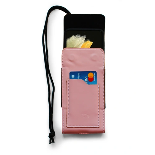 Leather neck case / belt case / loop vertical holster LURESKO HECTOR XXL 167x78x10mm (pink smooth white thread)